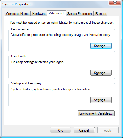 System Properties Window