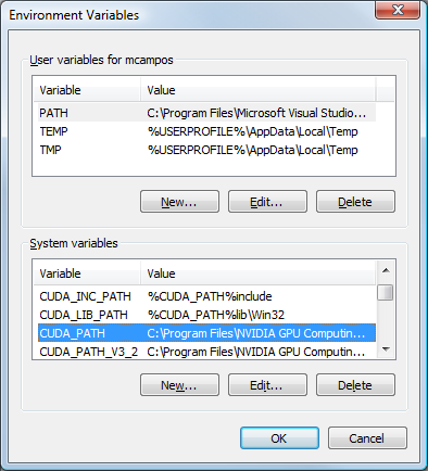 Environment Variables Window