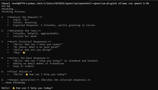 Terminal session: Qwen pull and run