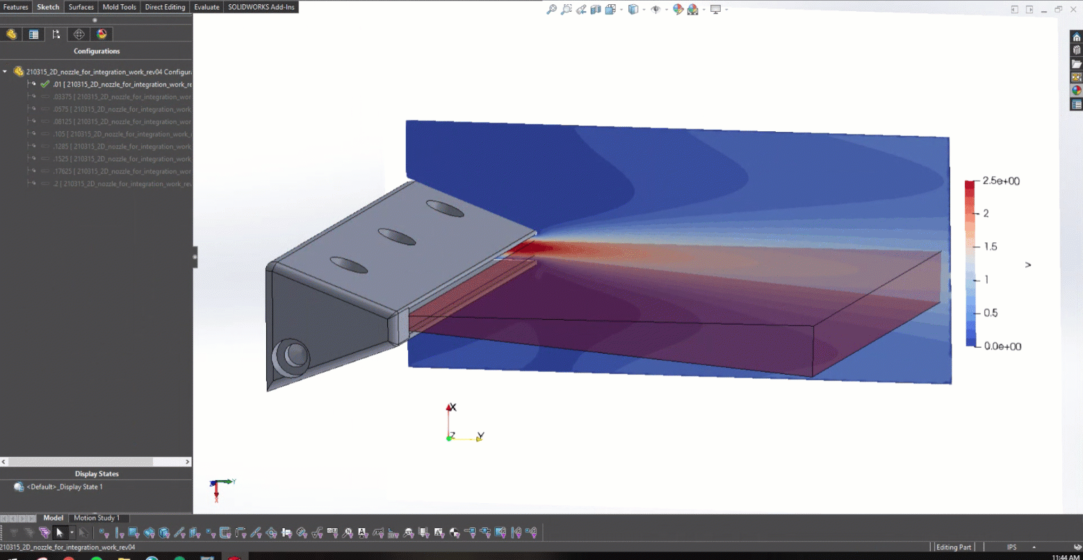 Animation of the changing lower trailing edge radius with the real-time feedback on the resulting jet angle
