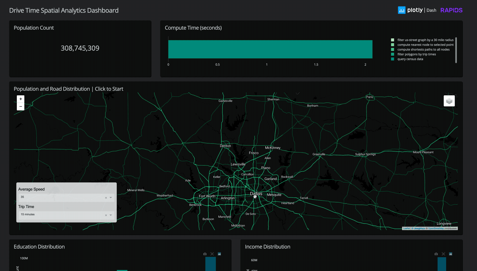 Interactive dashboard in Plotly Dash to Interactively Visualizing a Drive Time Radius from Any Point in the US