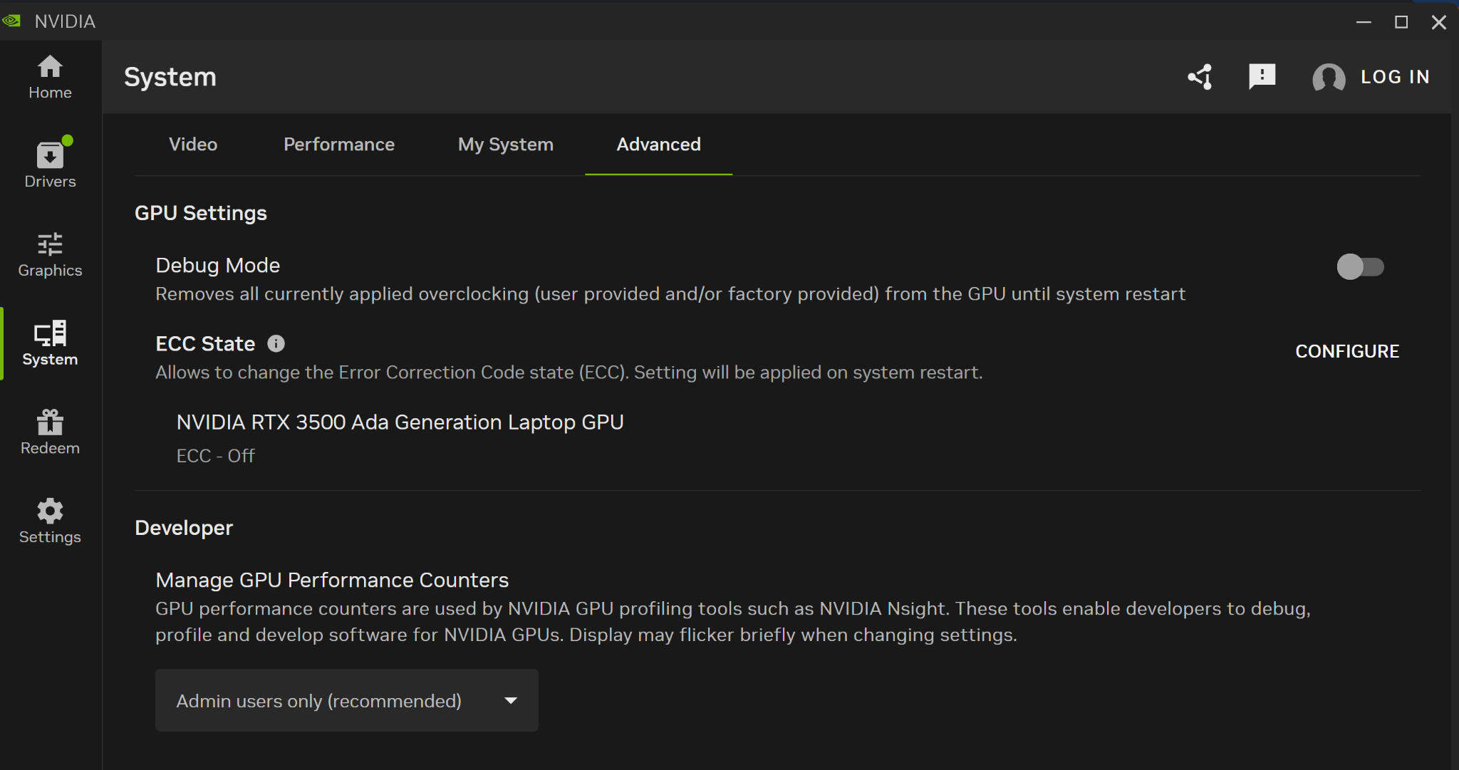 NVIDIA App control panel