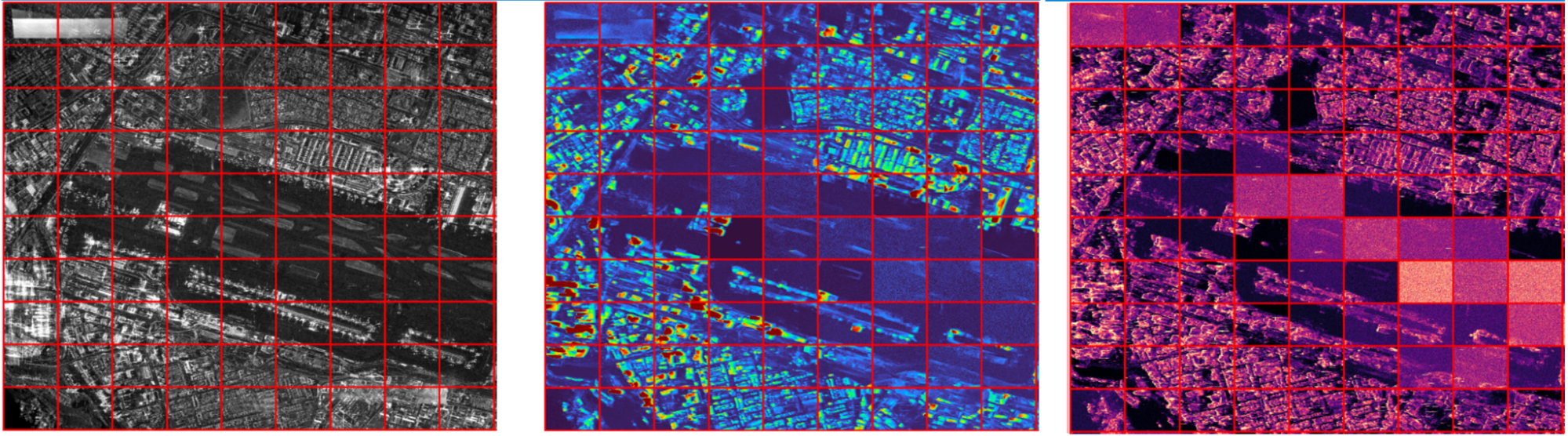 Dubai airport scene showing elevated model uncertainty over unfamiliar roofs and open areas