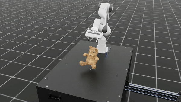 A robotic hand is programmed to pick up a teddy bear toy